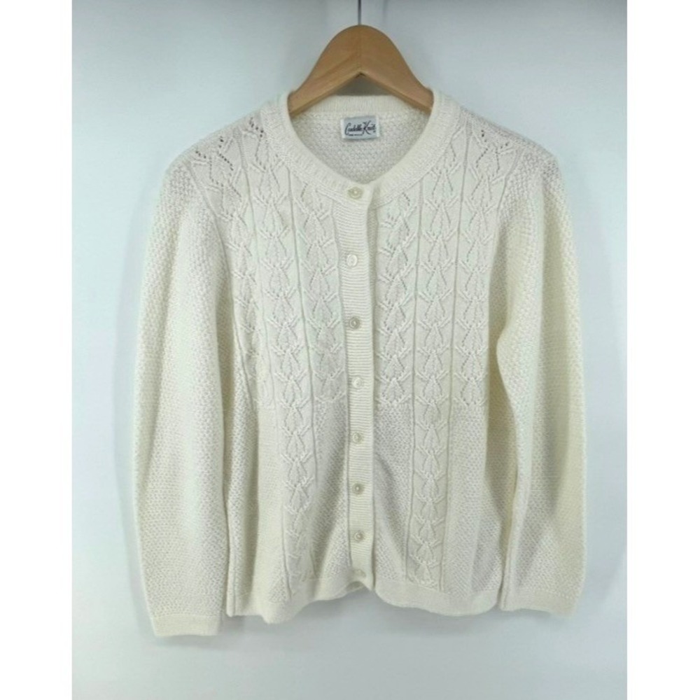 Vintage Cuddle Cardigan Sweater Women Size XS-M Knit Ivory Cottagecore Feminine